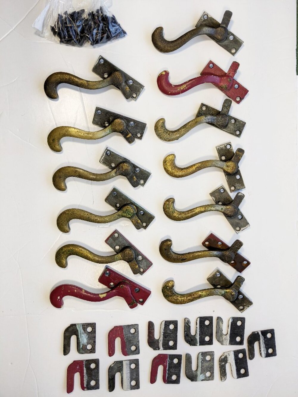 Lot: 13 Antique Brass Casement Window Latches Locks Parts Architectural Salvage
